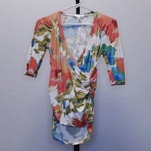 CAbi Women's Orange & Red Floral Pattern Wrap Top